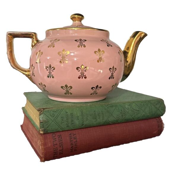Hall China Pink Gold Label Fleur De Lis Boston teapot Tea 6 Cup